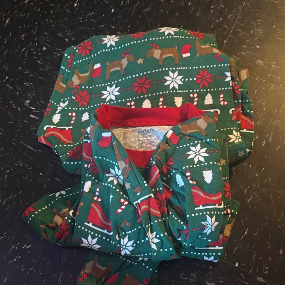 Carter's Green and Red Reindeer Print Pajama Set